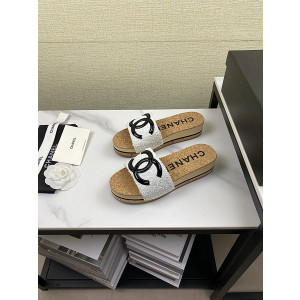 샤넬 로고 트위드 슬리퍼