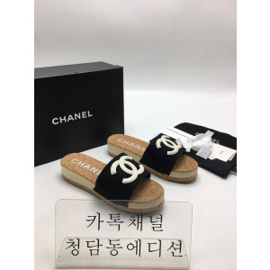 샤넬 로고 트위드 슬리퍼