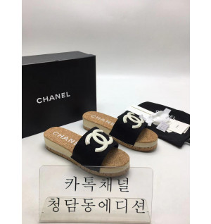 샤넬 로고 트위드 슬리퍼