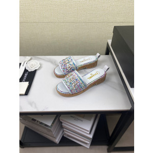 샤넬 로고 트위드 슬리퍼