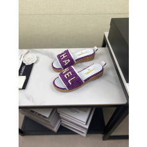 샤넬 로고 트위드 슬리퍼