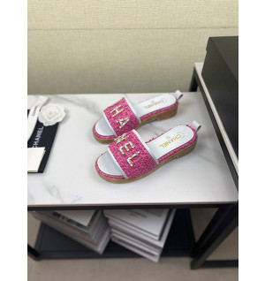 샤넬 로고 트위드 슬리퍼