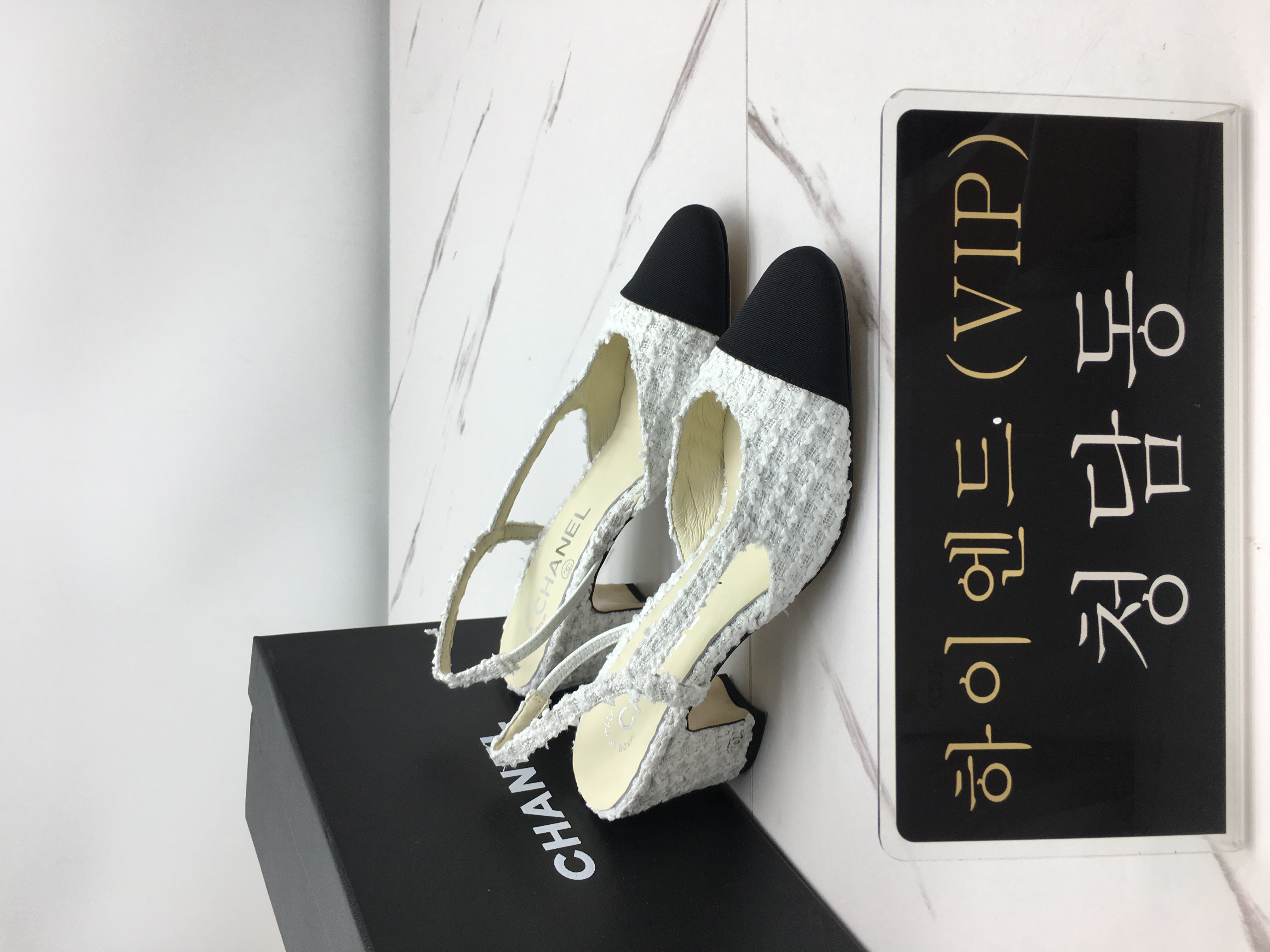 샤넬 트위드 슬링백 플랫/미들