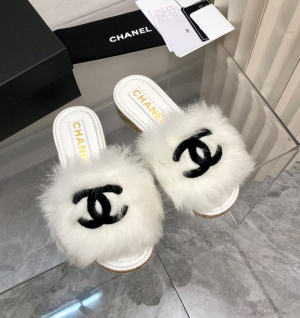 샤넬 cc로고 퍼 뮬