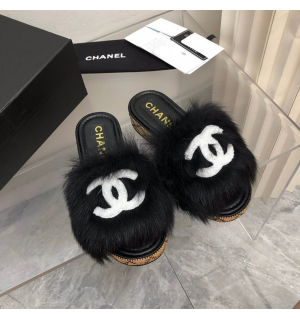 샤넬 cc로고 퍼 뮬