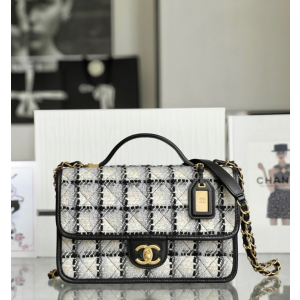 샤넬 22K 미디움 탑핸들 트위드 플랩백
