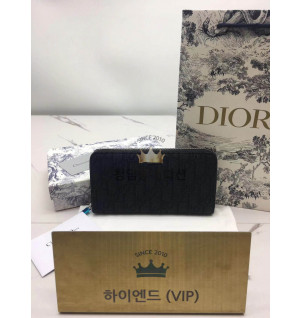 디올 CD 오블리크 로고 패턴 지퍼 장지갑