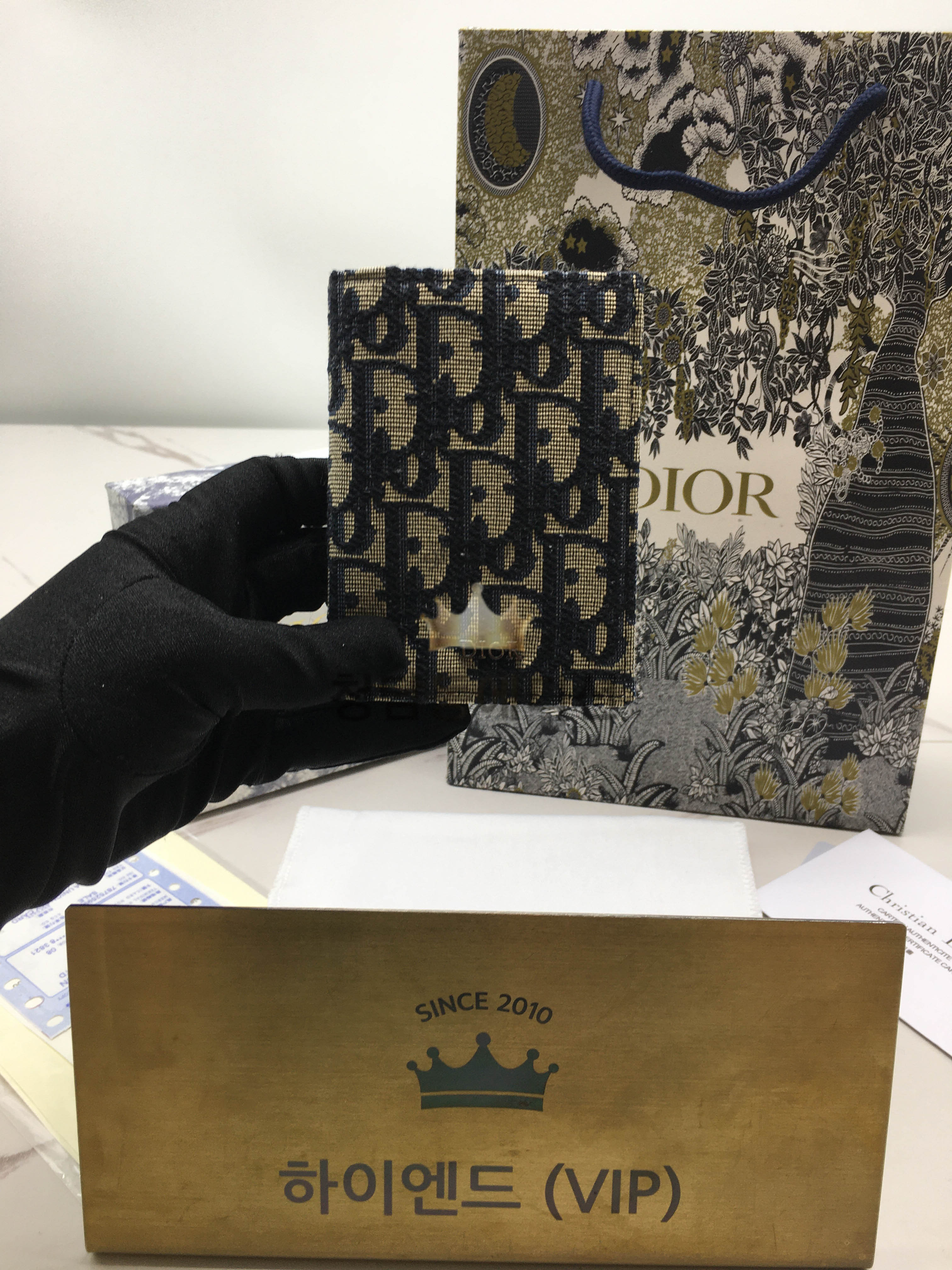 디올 CD 오블리크 자카드 패턴 카드홀더