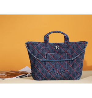 샤넬 22C 코코 데님 비치 쇼퍼백