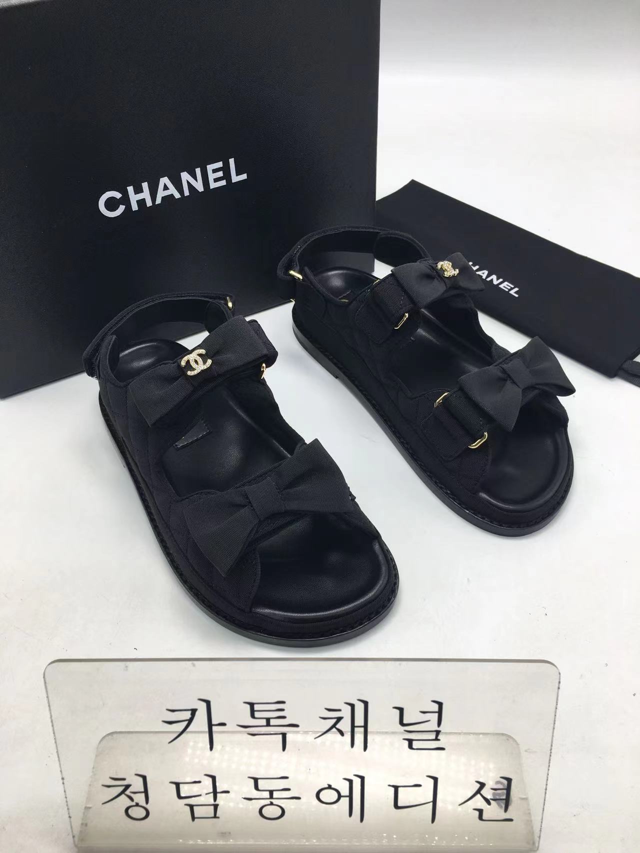 샤넬 리본 벨크로 샌들