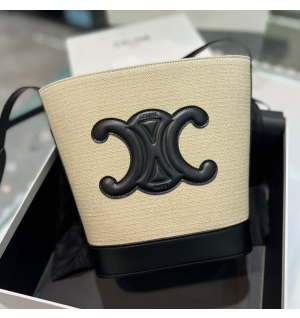 셀린느 트리오페 텍스타일 카프스킨 퀴르 버킷백