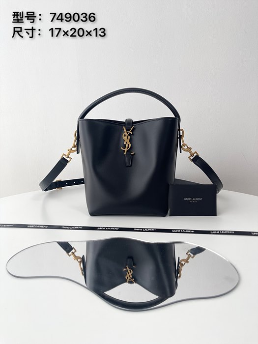 생로랑 LE37 스몰 카프스킨 숄더 토트 버킷백