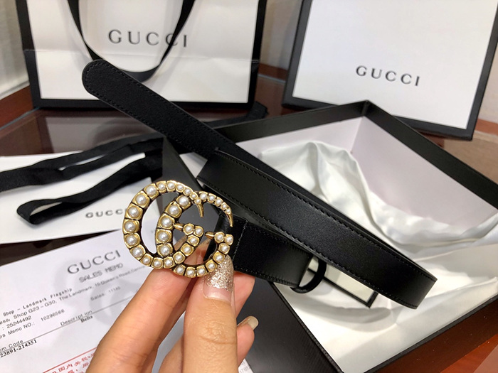 구찌 마몬트 펄 GG 레더 벨트 2.5cm