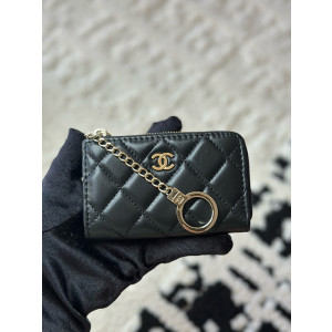 샤넬 클래식 램스킨 CC로고 키링 지퍼 카드지갑 금장