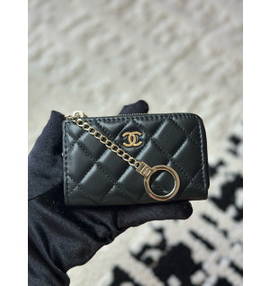 샤넬 클래식 램스킨 CC로고 키링 지퍼 카드지갑 금장