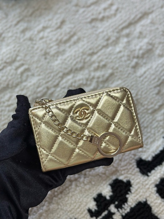 샤넬 클래식 메탈릭 CC로고 키링 지퍼 카드지갑