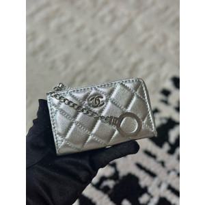 샤넬 클래식 메탈릭 CC로고 키링 지퍼 카드지갑