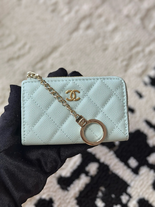 샤넬 클래식 캐비어 CC로고 키링 지퍼 카드지갑