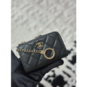 샤넬 클래식 캐비어 CC로고 키링 지퍼 카드지갑 금장