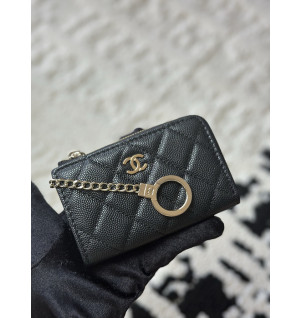 샤넬 클래식 캐비어 CC로고 키링 지퍼 카드지갑 금장