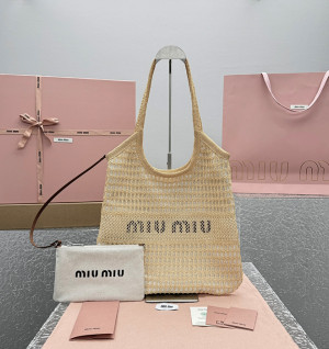 미우미우 우븐 패브릭 린넨 토트백