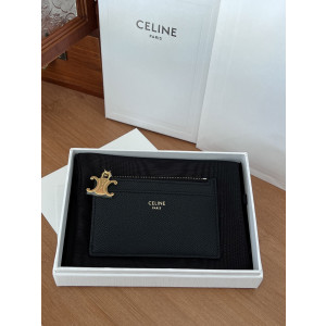 셀린느 트리옹프 참 지퍼 카드 지갑 그레인 카프스린