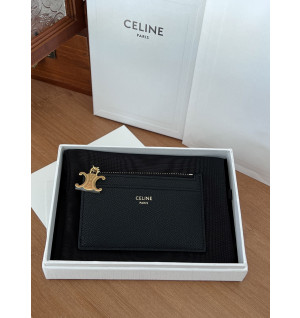 셀린느 트리옹프 참 지퍼 카드 지갑 그레인 카프스린