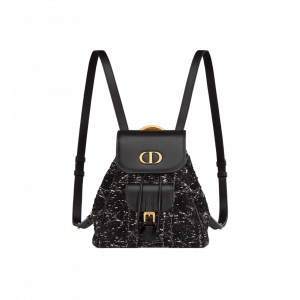 디올 카로 스몰 백팩 블랙 트위드 & 화이트 까나쥬 모티브