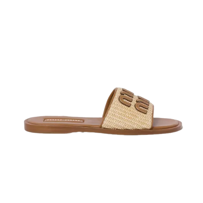 미우미우 라피아 우븐 패브릭 슬리퍼 (컬러 베이지)