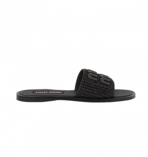 미우미우 라피아 우븐 패브릭 슬리퍼 (컬러 블랙)