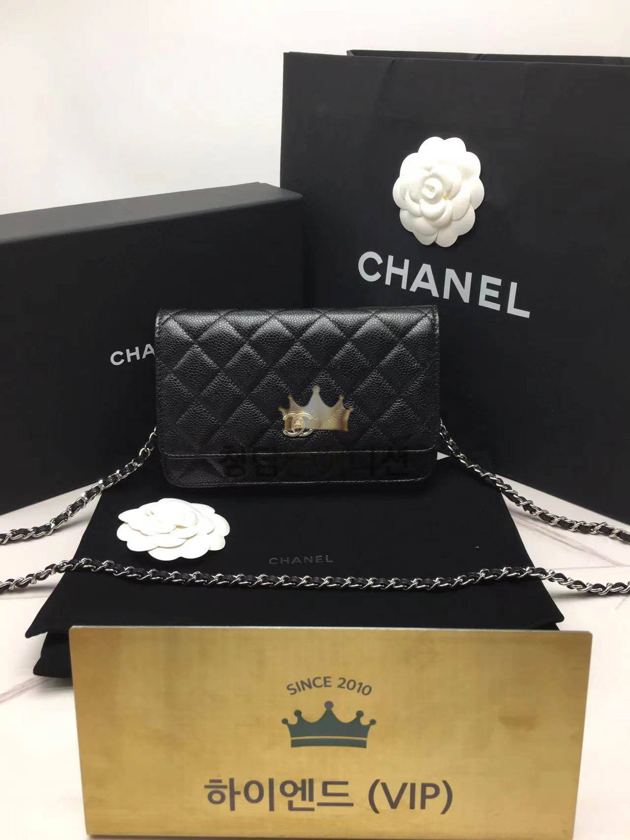 샤넬 클래식 WOC 숄더 체인 월렛백 은장 (upgarde ver.) (턴락)