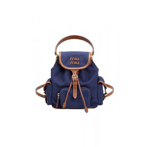 미우미우 엠보싱로고 캔버스 및 가죽 백팩 스몰, 미디움