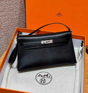 에르메스 켈리 엘란 올수공 쉐브레 레더 (컬러 누아 은장)