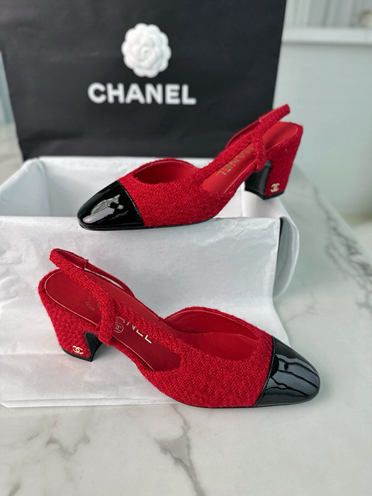 샤넬 트위드 슬링백 미들힐