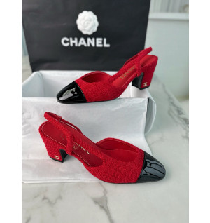 샤넬 트위드 슬링백 미들힐