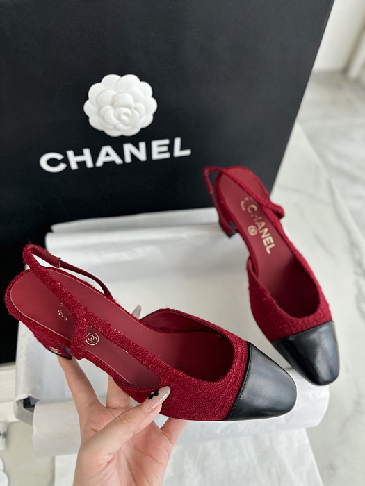 샤넬 트위드 슬링백 미들힐