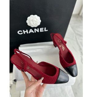 샤넬 트위드 슬링백 미들힐