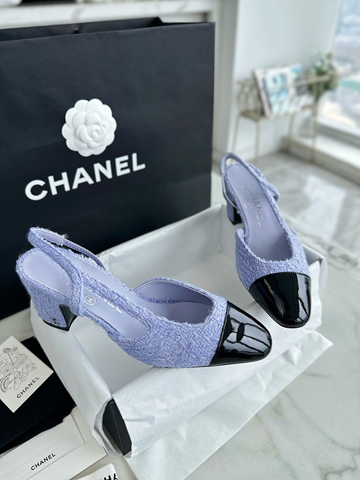 샤넬 트위드 슬링백 미들힐