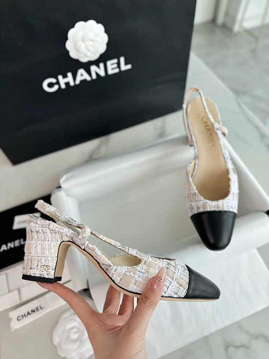 샤넬 트위드 슬링백 미들힐