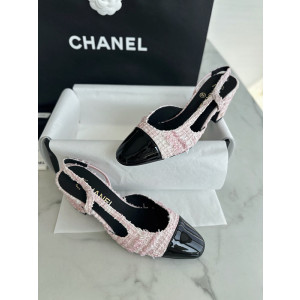 샤넬 트위드 슬링백 미들힐