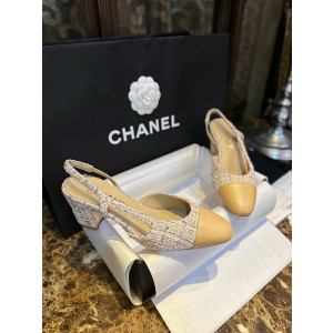 샤넬 트위드 슬링백 미들힐