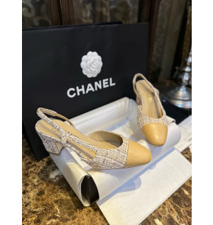 샤넬 트위드 슬링백 미들힐