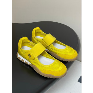 미우미우 타이어 테크니컬 패브릭 스웨이드 발레리나 스니커즈