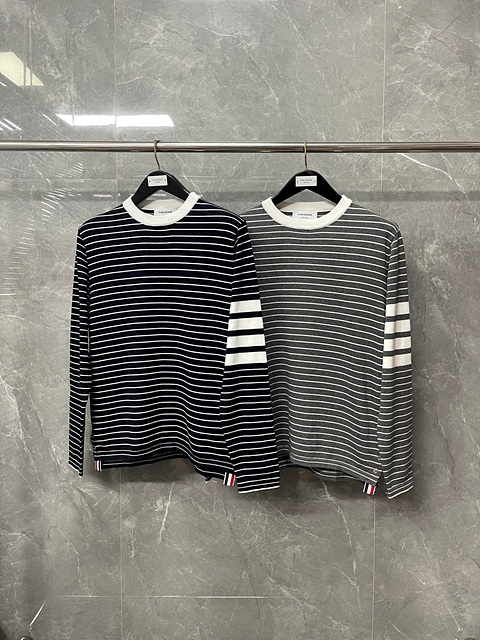 톰브라운 스트라이프 긴팔 티셔츠 (남녀공용) (컬러 그레이, 네이비)