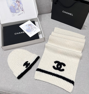 샤넬 CC 로고 니트 비니 & 머플러