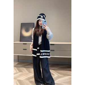 샤넬 코코 로고 니트 비니 & 머플러