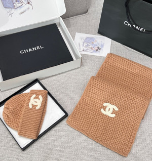 샤넬 CC 로고 와플 캐시미어 비니 & 머플러